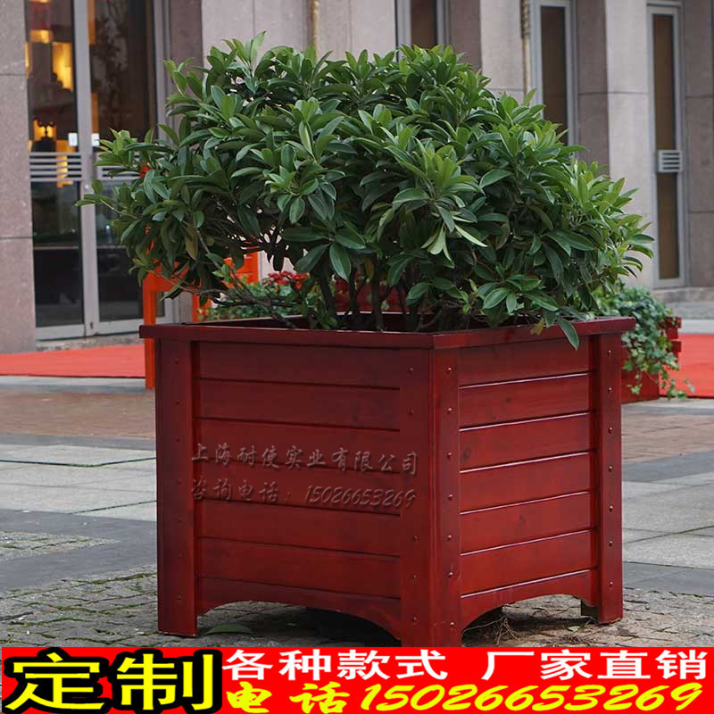 【上海花箱廠家】加工定制防腐木花箱 道路移動花箱 戶外木質花箱