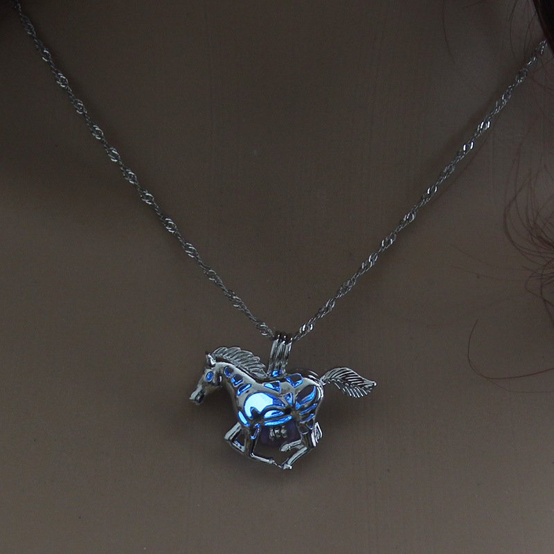 hot luminous beads fashion hollow horse alloy pendant Halloween necklace