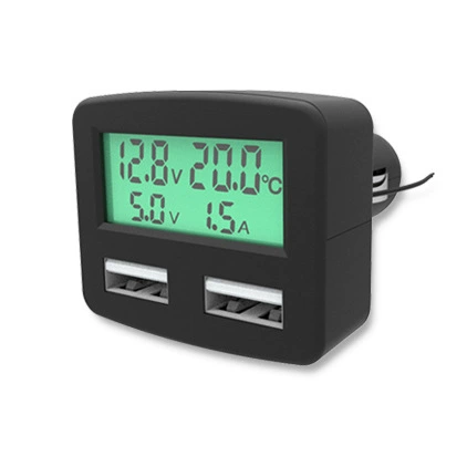 Зарядное устройство для автомобиля USB с вольтметром и термометром, 2.1A, модели PV/TV/EC2, для систем 12V/24V