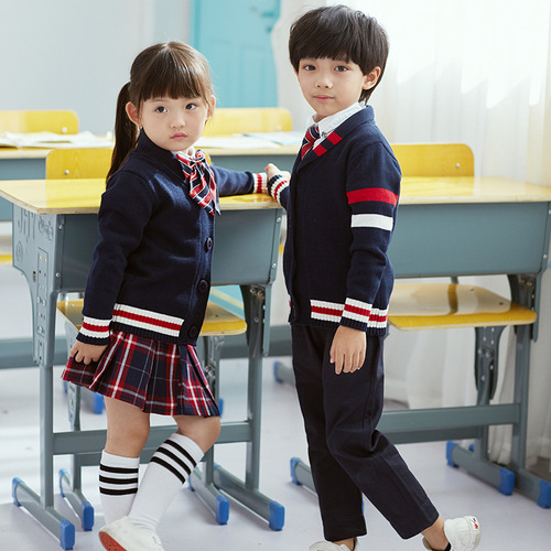 Kindergarten uniforms for boys and girls, British style suits, children's cotton knitted class uniforms, primary school uniforms, college style