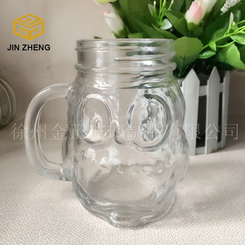 创意动物图案玻璃瓶 带盖梅森瓶 猫头鹰/小熊 环保果汁瓶 400毫升