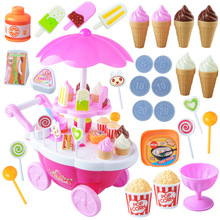 兒童女孩過家家玩具 仿真迷你小手推車音樂燈光超市糖果車冰淇淋