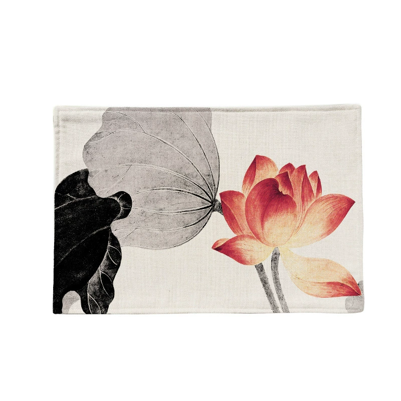 Trung quốc phong cách lotus cotton linen nơi mat dày non-slip cao su điểm placemat bảng mat cách nhiệt pad có thể giặt khăn trải bàn ăn cao cấp