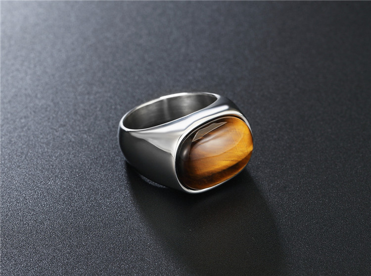 Oval Pattern Men'S Gender Hip-hop Exaggerated Oval Stainless Steel Inlay Tiger Eye Men's Rings