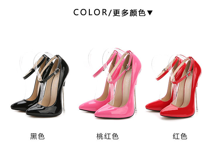 Giày cao gót nữ mũi nhọn gót 16 cm phong cách gợi cảm — Màu Đỏ đào, Màu đen, Màu đỏ, Trắng bạc chi tiết 3
