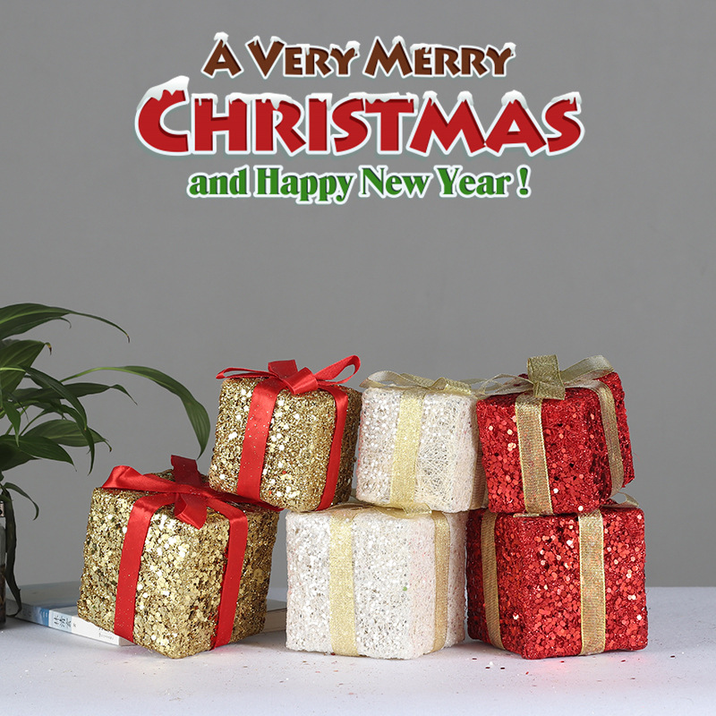 „8 cm Weihnachtsgeschenkset aus Jutefasern – Dekorativer Schmuck für Baum, Party und Heimdekoration (Gold/Rot/Weiß)“_voghion.com