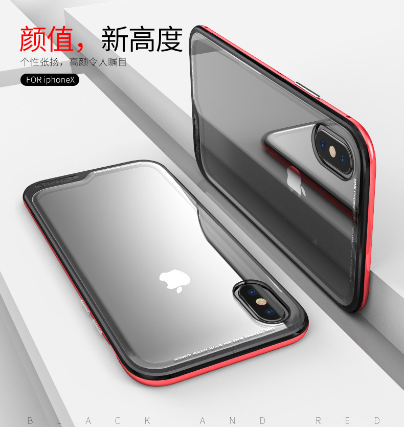 Luphie Clip-on Shockproof Aerospace Aluminum Bumper Toughened Glass Cover Case for Apple iPhone X