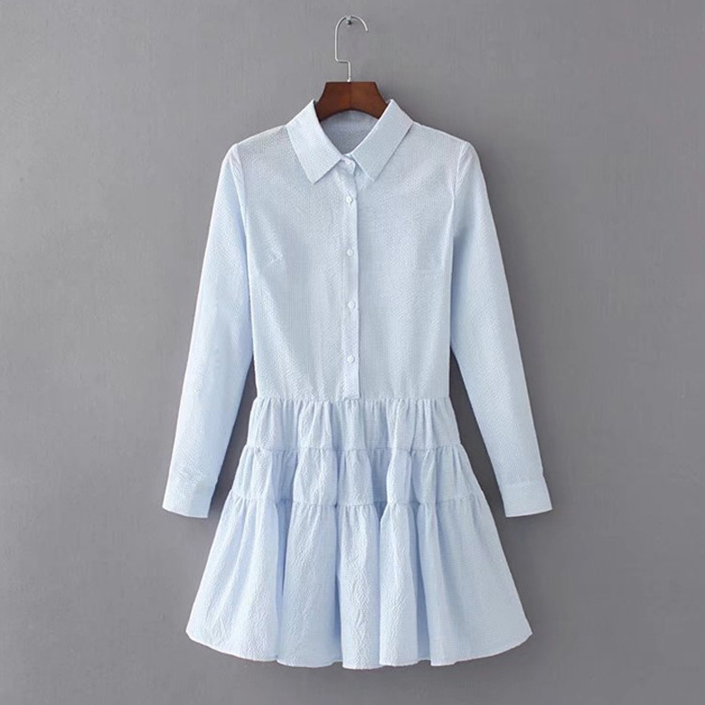 代发2017春装新款欧美风女士时尚条纹蓬蓬连