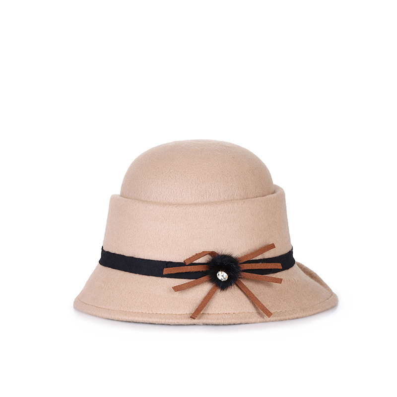 Sombrero de mujer de otoño e invierno de lana de estilo coreano con forma especial de diamantes de imitación elegante sombrero de mujer a prueba de frío cálido bombín sombrero de cuenca sombrero bolsa de pelo superior