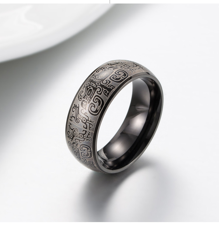 Chinoiserie Geometric Titanium Steel Rings Plating Stainless Steel Rings display picture 5