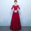 The new autumn winter winter Korean version of the long body thin sleeved red wedding evening dress woman