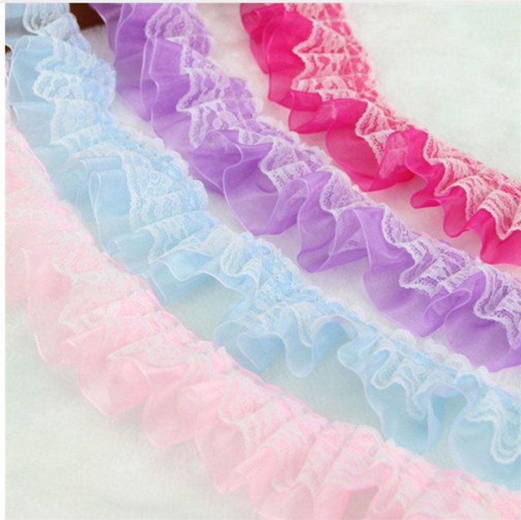 2.5cm雪纱百褶蕾丝花边 辅料家居布艺花边 衣领裙边花边