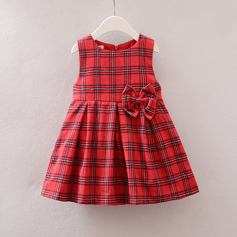 韩版新款薄呢料格子秋款背心连衣裙儿童公主裙批发|ms