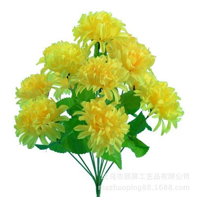 义乌照屏仿真花现货批发清明节假花花束12头双色混彩龙爪菊花束