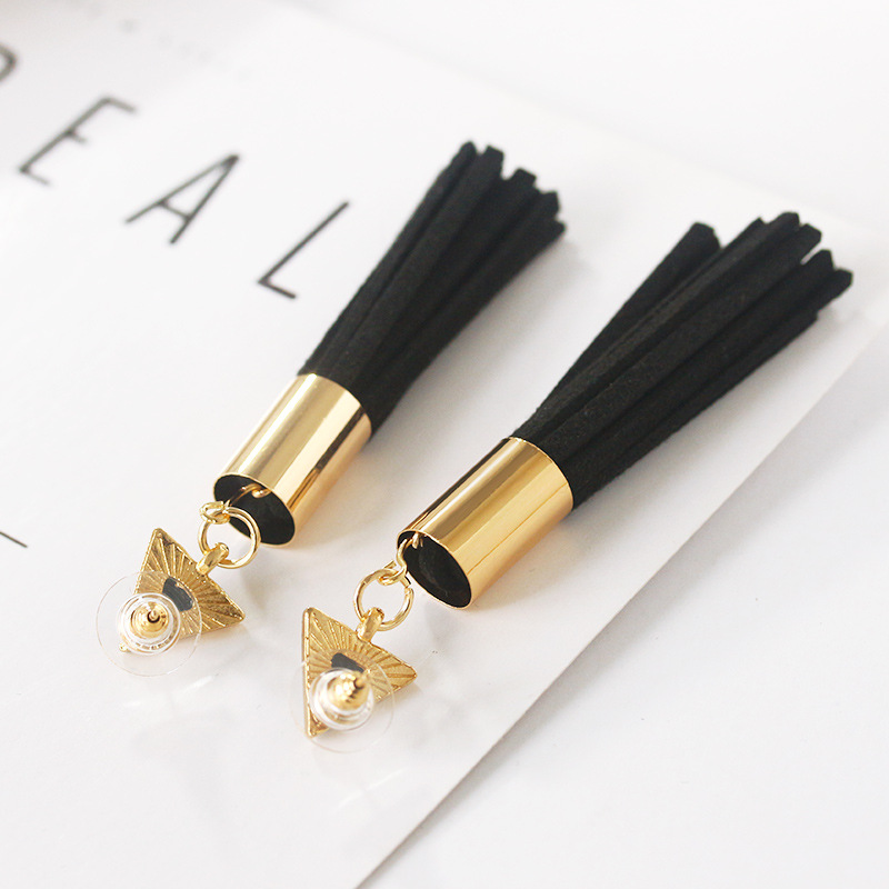 Metal Geometric Triangle Dripping Vintage Leather Tassel Earrings display picture 4