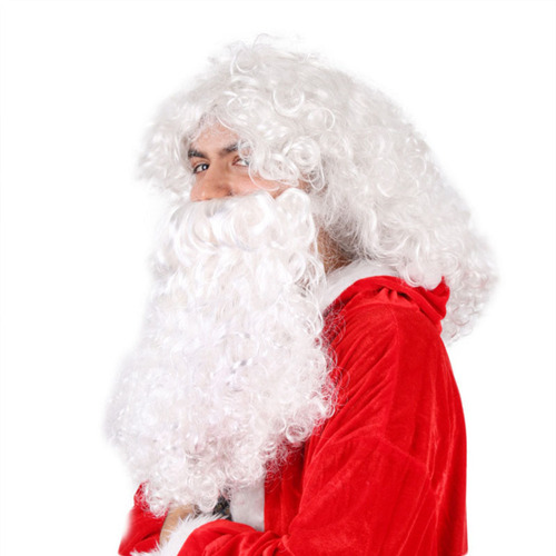 White long curly hair holiday wig European and American Santa Claus wig fake beard set foreign trade Amazon wholesale