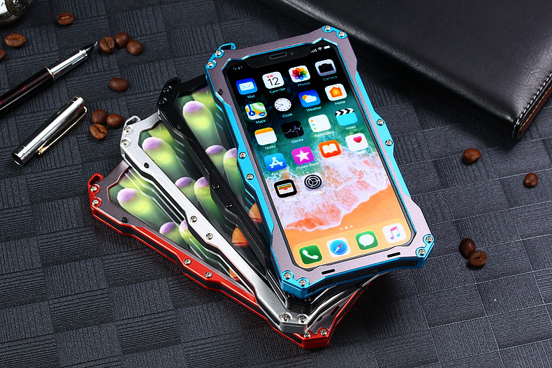 S.CENG Gundam Water Resistant Dustproof Shockproof Silicone Gorilla Glass Aluminum Alloy Metal Case Cover for Apple iPhone X
