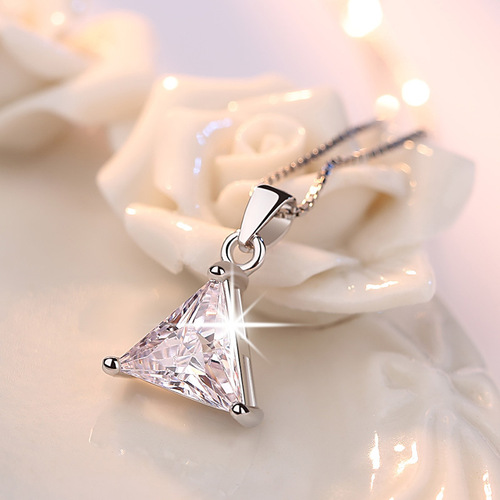 Weihua Geometric Shape Personalized Creative Gift Japanese and Korean Simple Triangular Silver Plated Necklace Pendant Women's Necklace