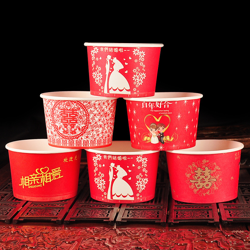 Manufactor Direct selling Festive supplies Chinese style wedding Wedding banquet marry Paper bowl Wedding celebration Paper bowl Wedding celebration disposable Hi Bowl