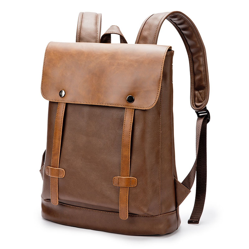 Men's Korean version trendy college style middle school student casual leather backpack_voghion.com