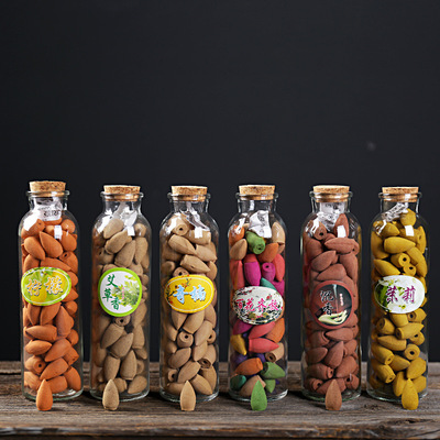 倒流香粒香薰檀香沈陷室內家用塔香多款花香香粒艾草驅蚊玻璃瓶裝