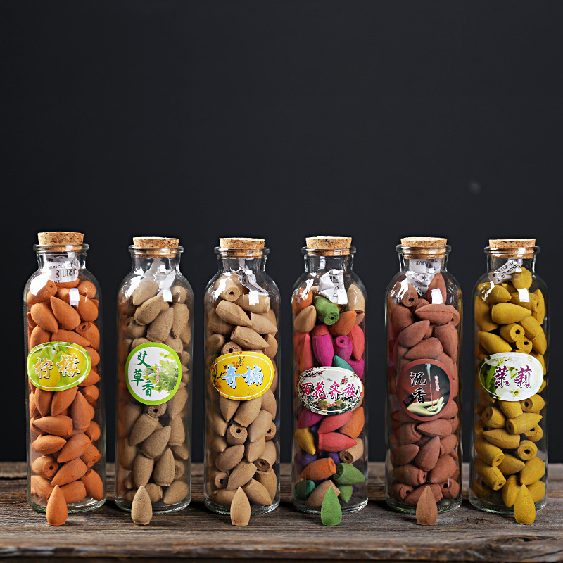 倒流香粒香薰檀香沈陷室內家用塔香多款花香香粒艾草驅蚊玻璃瓶裝