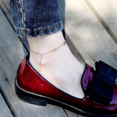 韩版时尚小清新Love字母脚链 新款简约气质百搭钛钢脚链女批发|ru
