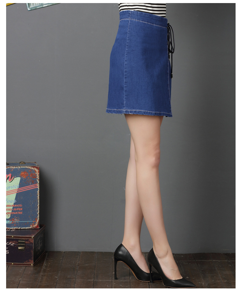 high-waist bow tie A-line denim skirt  NSDT12624