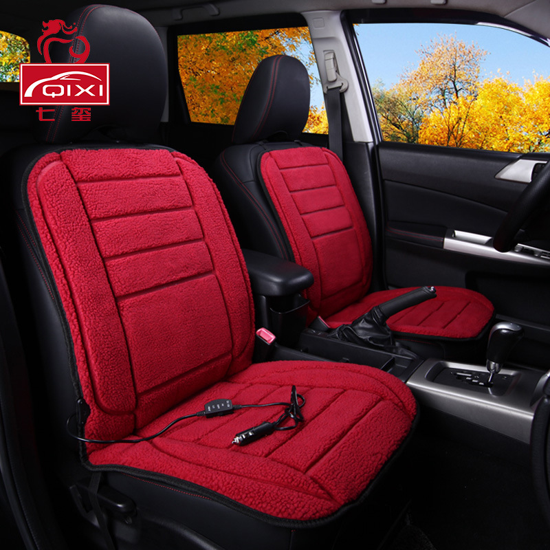 汽车加热坐垫家用办公冬季保暖毛绒车垫车载通用电加热座垫双前座|ms