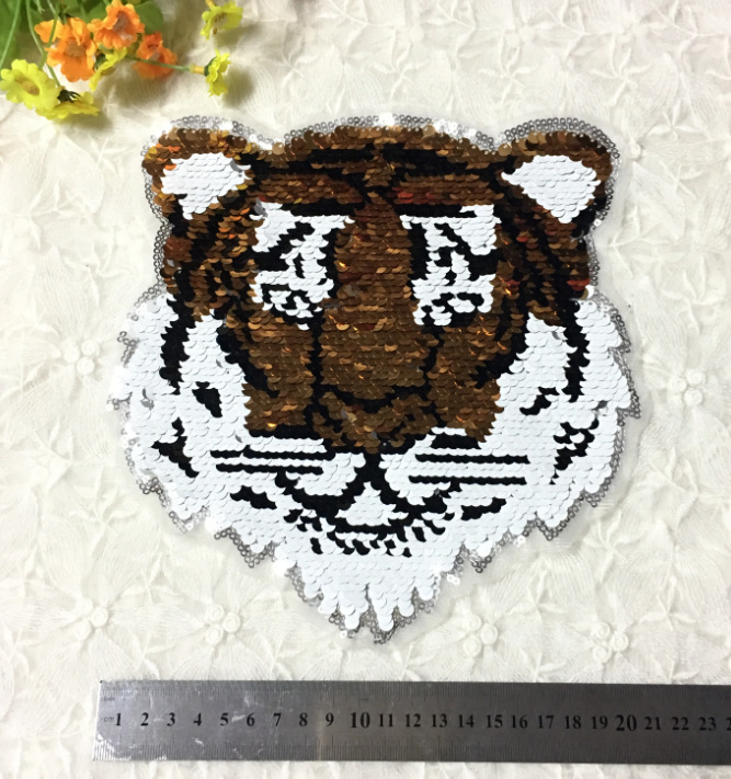 Tiger Ausrufezeichen Drehen Rechteckige Pailletten Stoff Aufkleber Kleidung Patch Aufkleber Kleidung Zubehör Kann Pailletten Tuch Drehen display picture 3