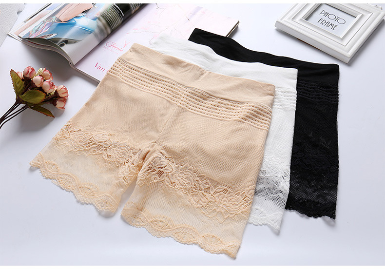 女士保险裤女夏丝薄安全裤防走光学生外穿蕾丝边打底短裤