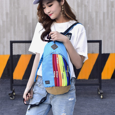 Trend Travelling bag lady Backpack fashion Rainbow Messenger Chest pack Japan and South Korea children knapsack Parenting Dual use Female bag