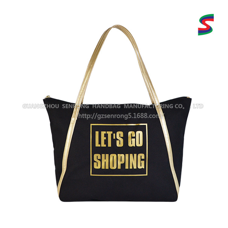 创意大容量珠光PU帆布女包定做logo 大字母荧光手提定做托特包