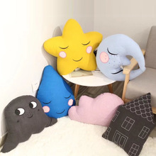 INS玩具丹麦设计星星月亮棉麻可拆洗抱枕水滴房子沙发靠垫