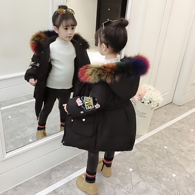 女童棉衣2019新款女童棉袄真毛领中长款儿童加厚棉服小女孩棉衣|ms