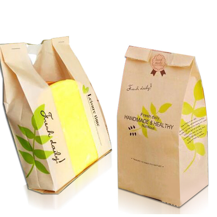 淳露烘焙包装手撕奶酪面包吐司泡芙绿叶开窗淋膜防油纸袋包装袋批