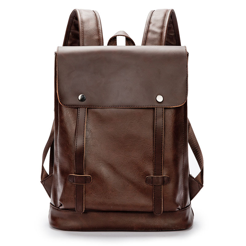 Men's Korean version trendy college style middle school student casual leather backpack_voghion.com