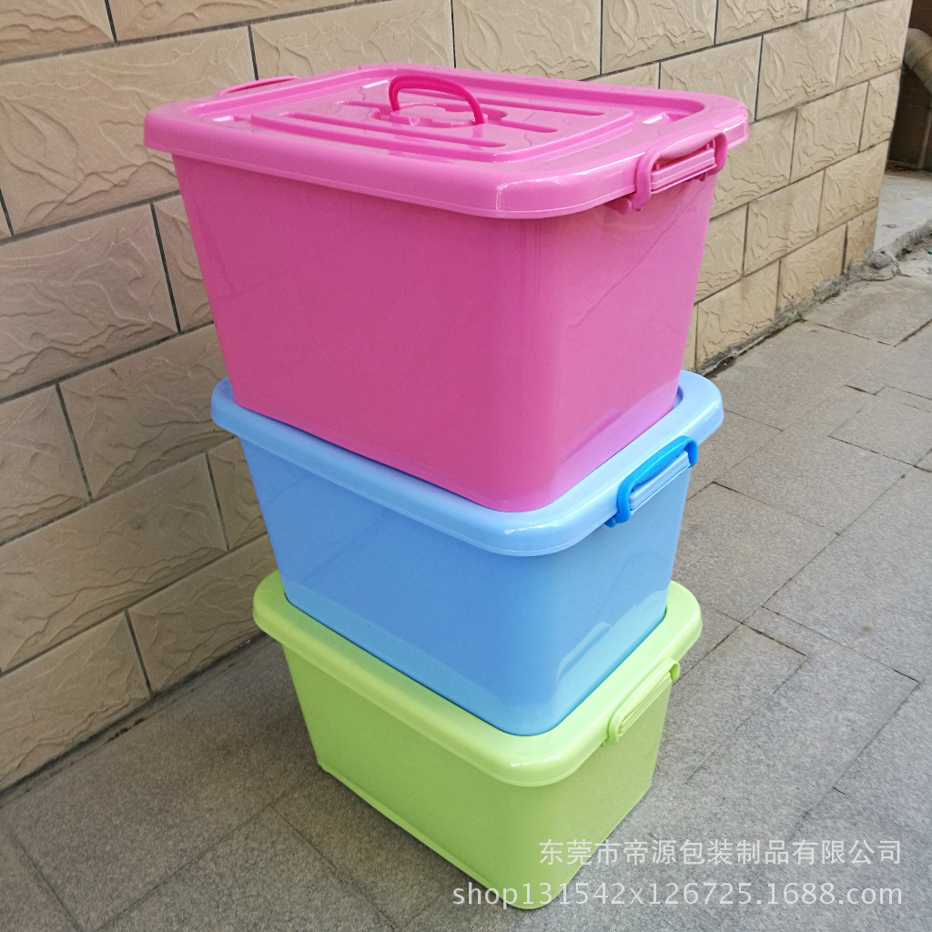厂家批发广州花都塑料收纳箱 有盖服饰防尘箱子 整理箱玩具收纳箱