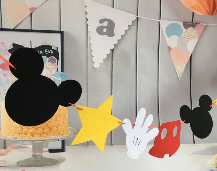 生日派对Party装饰毛毡布料拉条米奇头拉条幼儿园装饰布置用品