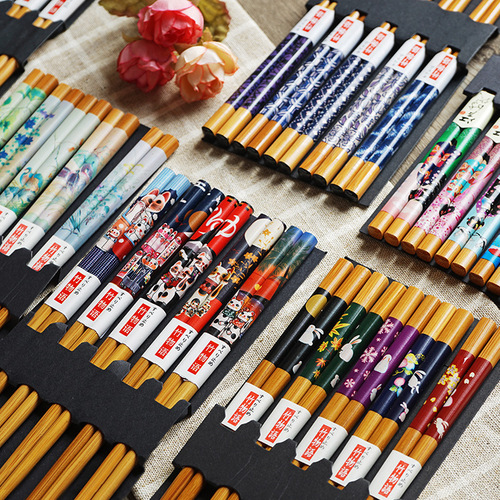 Nishida Muyu Japanese household tableware chopsticks 5 pairs set healthy carbonized bamboo chopsticks pointed chopsticks bamboo tableware