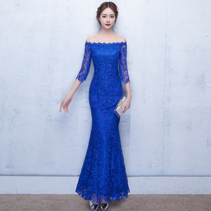 Evening Dresses cocktail party banquet dress vestido de banquete de cóctel Blue fishtail dress women&apos;s one shoulder evening dress party