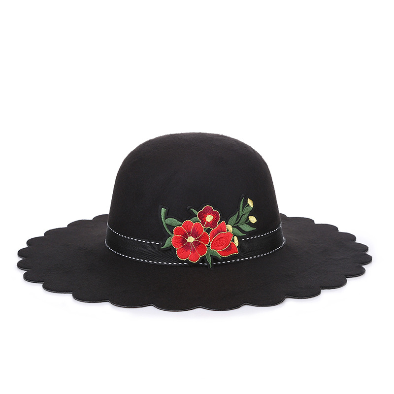 El otoño y el Invierno sombrero de lana de ala grande hueco sombrero de copa de estilo Chino serie de flores sombrero caliente Amazon bolsa de pelo superior