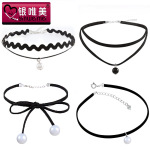 925纯银多款黑绳双层项链 韩版皮绳饰品批发厂家直销时尚颈链证书