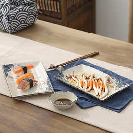 日式雪花釉高温陶瓷餐具 家用鱼盘水果盘 长方盘酒店餐具