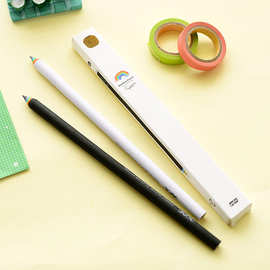 韩国创意文具批发彩虹铅笔2只装黑白套盒纸质铅笔批发HB笔书写笔