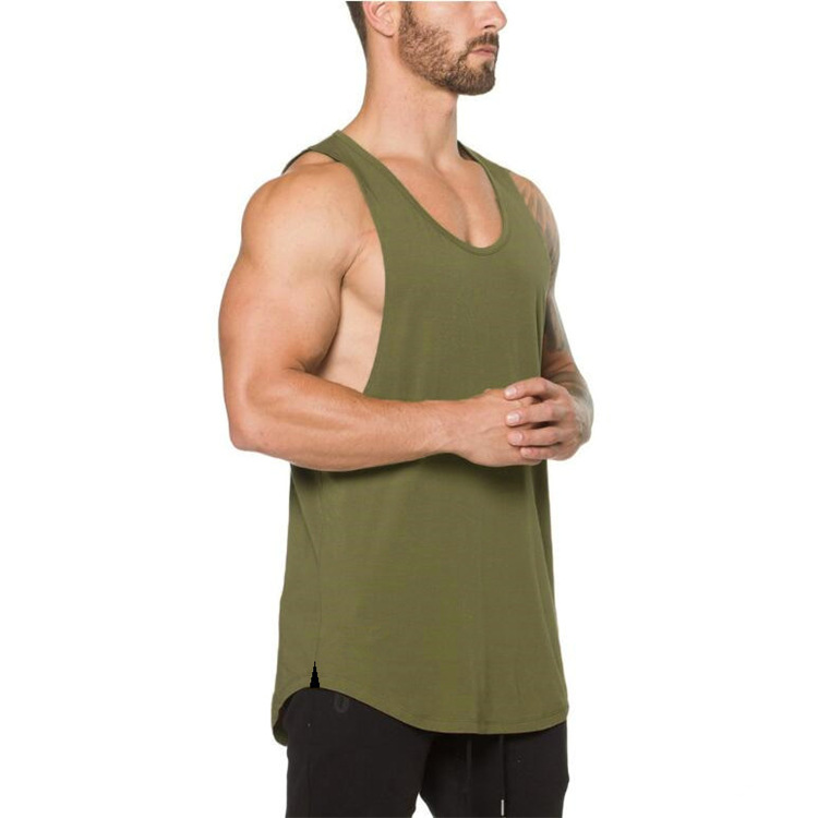 Comercio exterior de los hombres de excavación profunda culturismo fitness Chaleco de color sólido verano con cuello en V entrenamiento integral Deportes camiseta de fondo