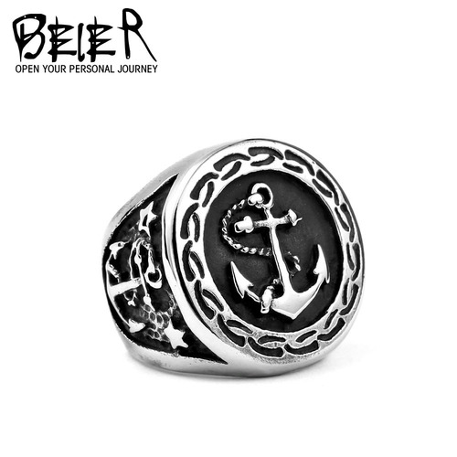 Beier Cross-Border Foreign Trade: Wholesale Stainless Steel Jewelry—Bold Men's Titanium Steel Rings with Striking Anchor Designs, Perfect for European and American Styles