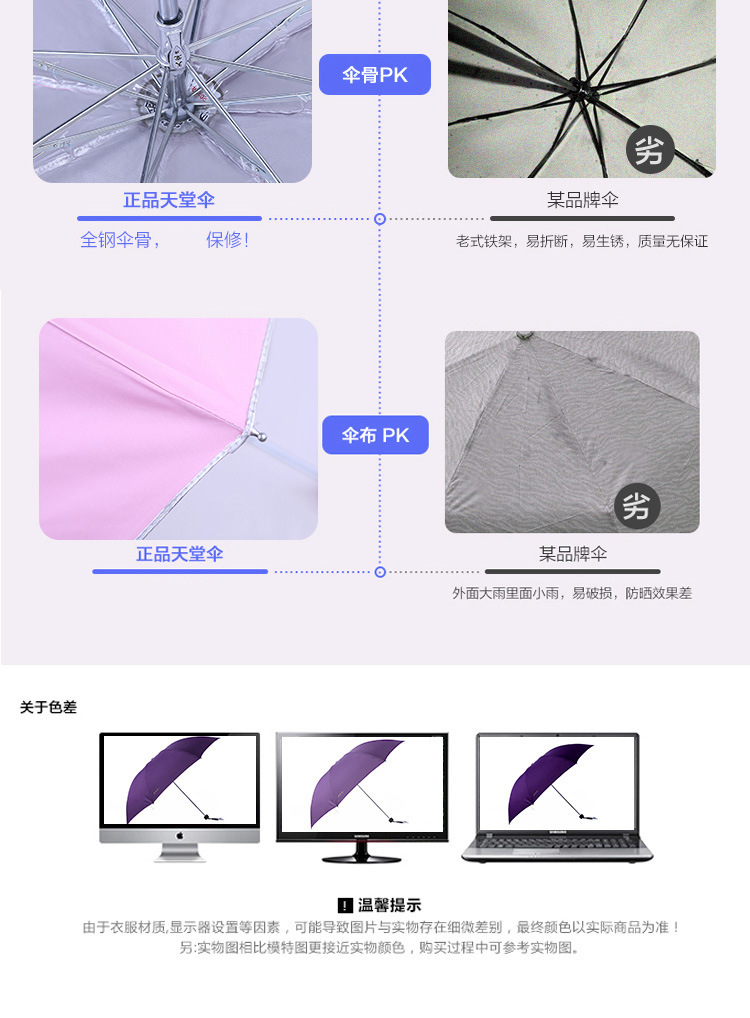 正品天堂广告伞可定制三折钢骨广告伞创意印刷LOGO商务礼品银胶详情图9