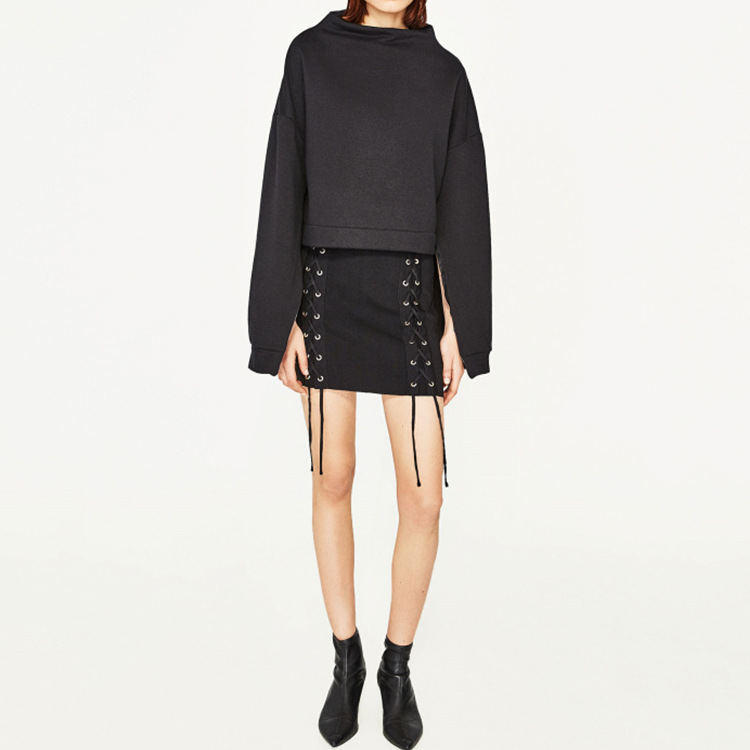 单装饰针织松紧腰穿孔铆钉系带包臀迷你短裙半