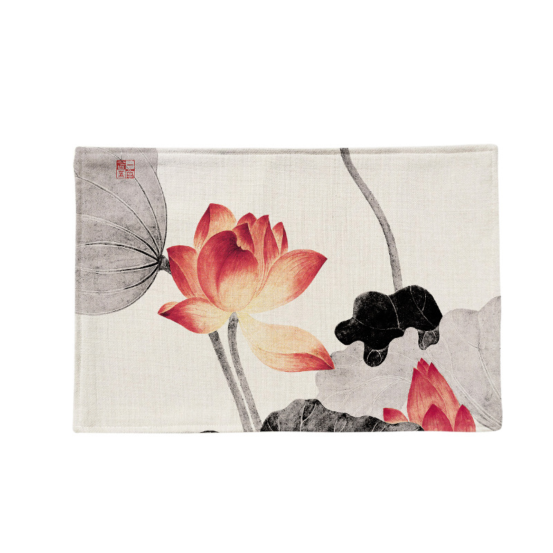 Trung quốc phong cách lotus cotton linen nơi mat dày non-slip cao su điểm placemat bảng mat cách nhiệt pad có thể giặt